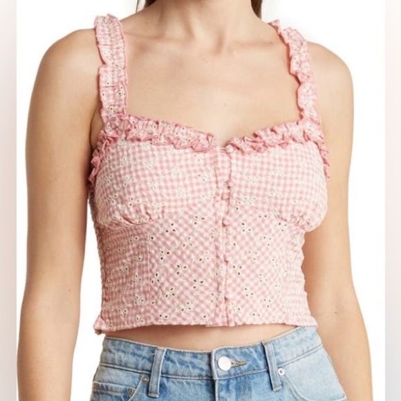 Kirious Ruffle Embroidered Eyelet Cotton Crop Top Size L - Picture 1 of 3